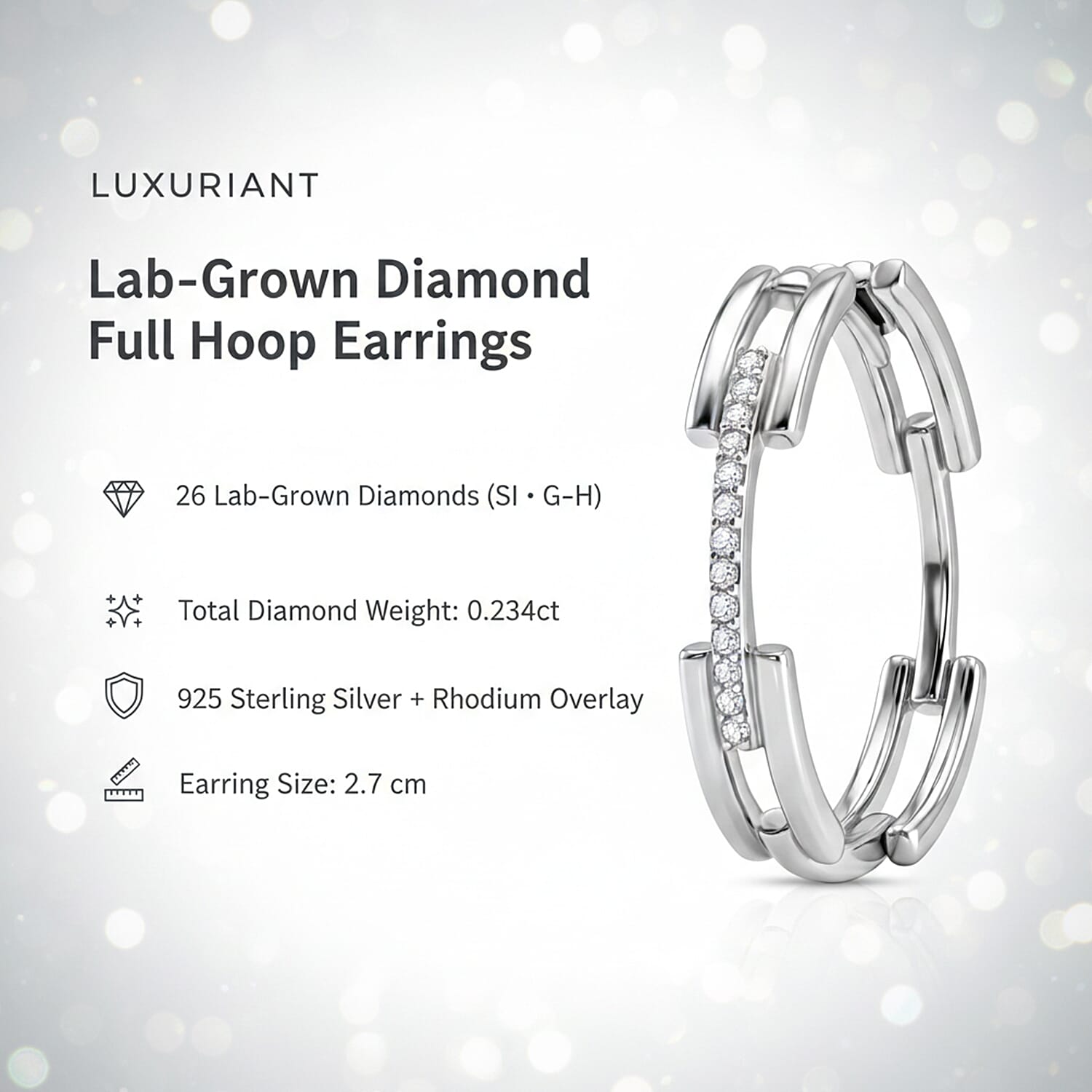 LUXURIANT Lab Grown Diamond Full Hoop Earring in Rhodium Overlay Sterling Silver (SI-G-H) 8422308 4