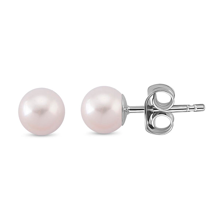 Akoya Pearl Stud Earring with Push Back in Rhodium Overlay Sterling Silver 8431442 1