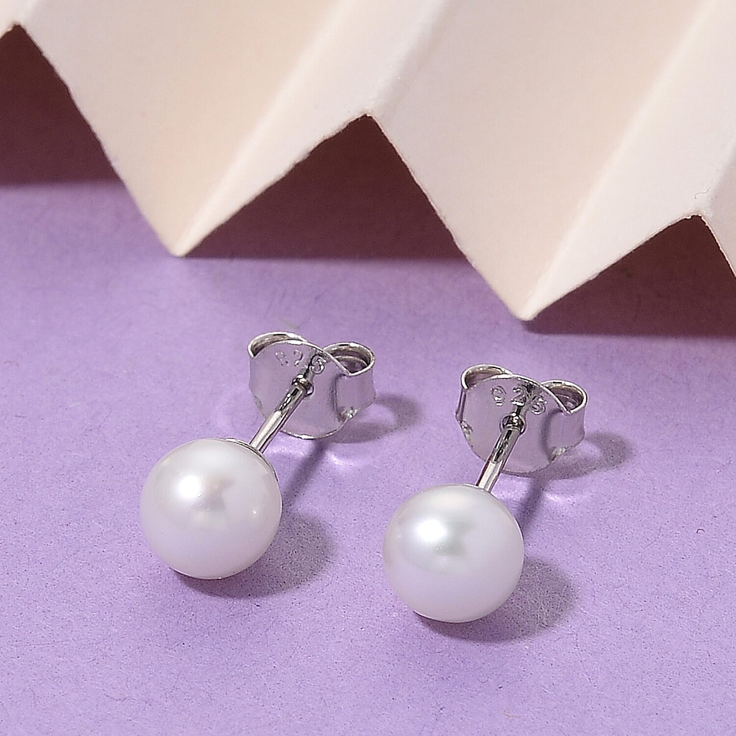 Akoya Pearl Stud Earring with Push Back in Rhodium Overlay Sterling Silver 8431442 3