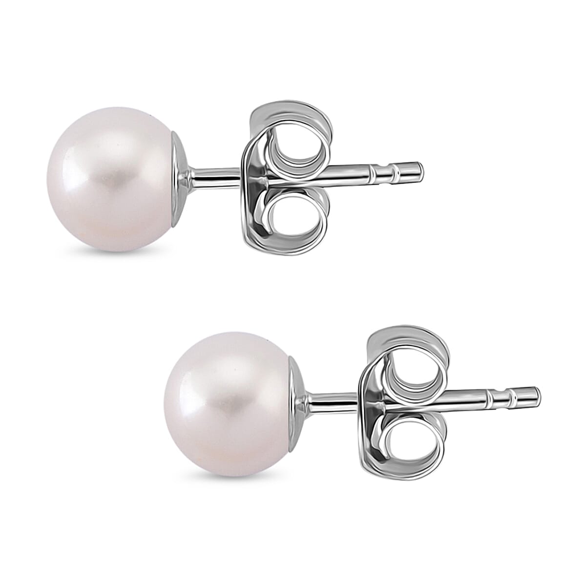 Akoya Pearl Stud Earring with Push Back in Rhodium Overlay Sterling Silver 8431442 4