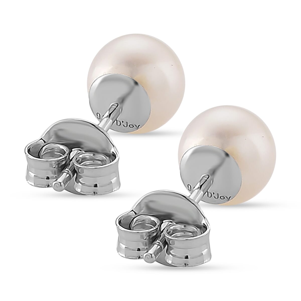 Akoya Pearl Stud Earring with Push Back in Rhodium Overlay Sterling Silver 8431442 5