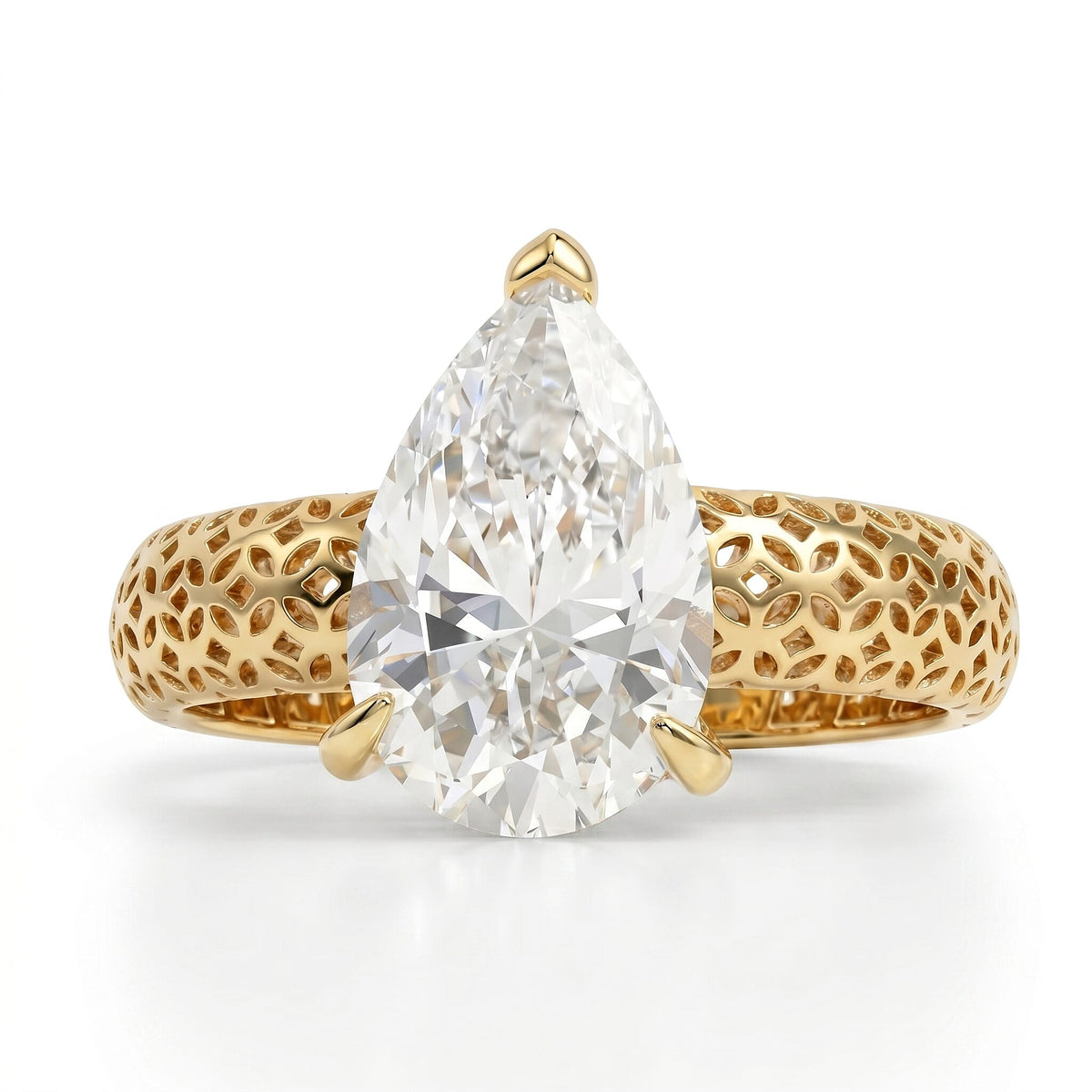 Mirage Collection - D'Joy Moissanite Pear Cut Solitaire Ring in Yellow Gold Overlay Sterling Silver 2.07 Ct. V32530490 0