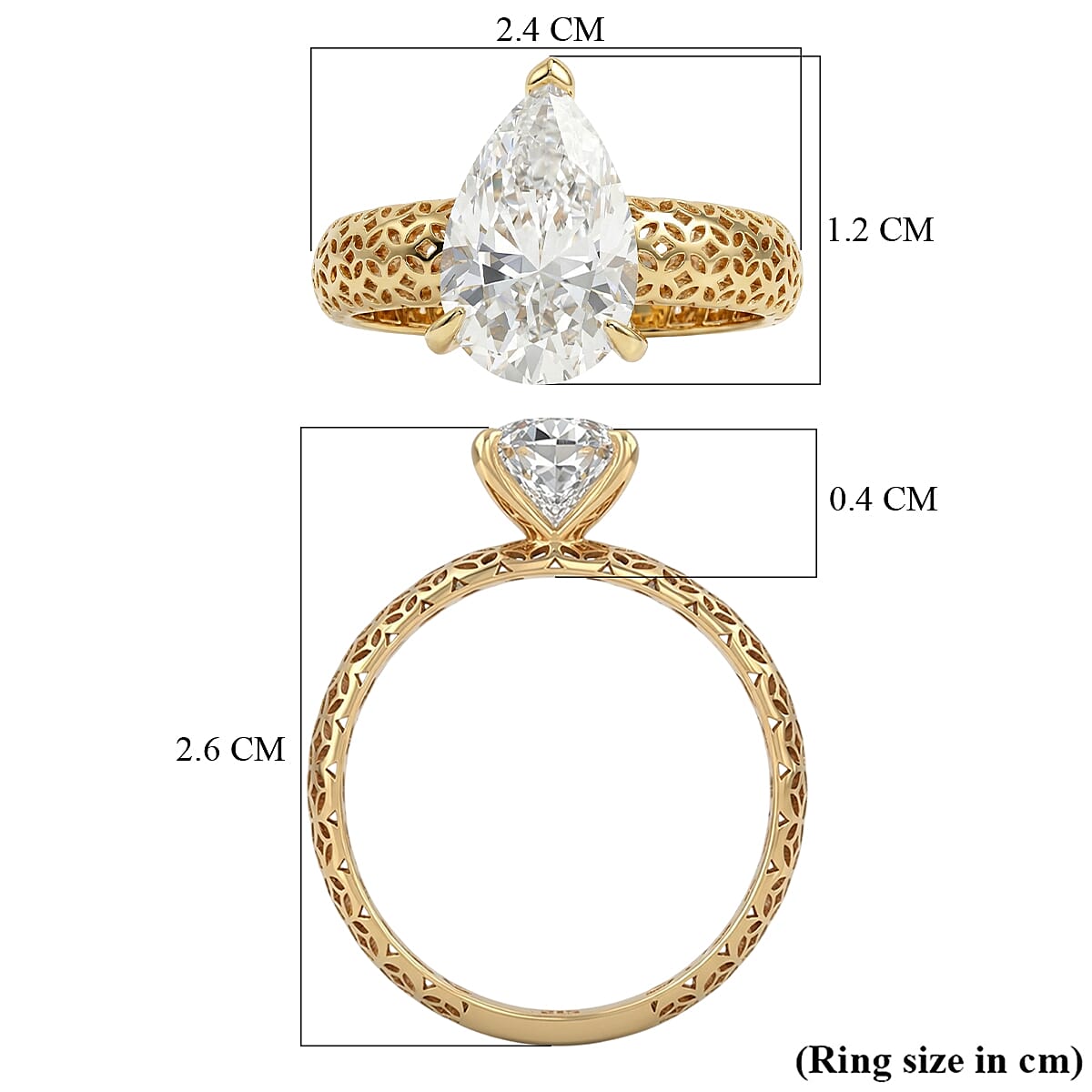 Mirage Collection - D'Joy Moissanite Pear Cut Solitaire Ring in Yellow Gold Overlay Sterling Silver 2.07 Ct. V32530490 5