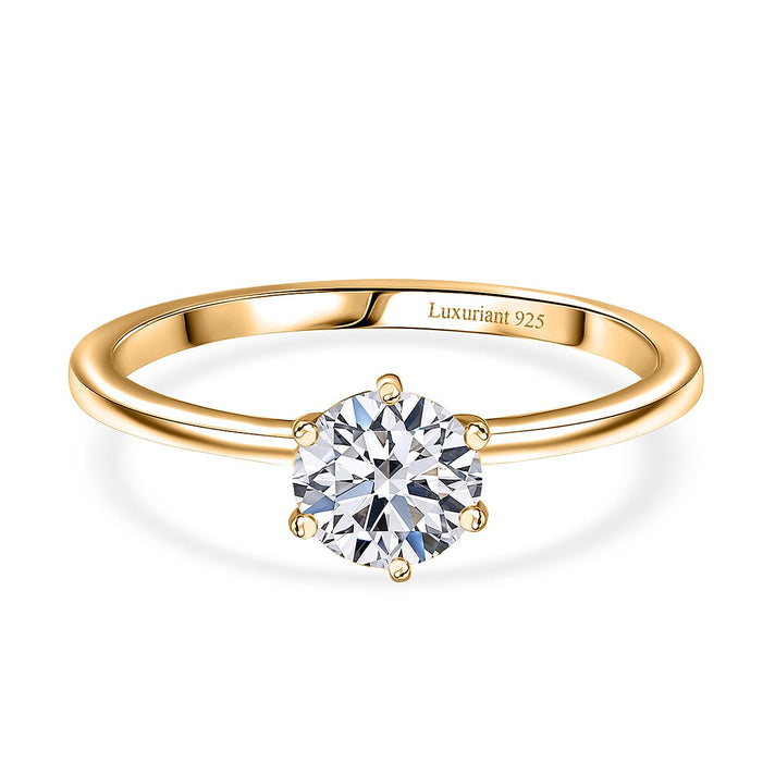 LUXURIANT 1 Ct. Lab Grown Diamond Solitaire Ring in 18K Vermeil Yellow Gold Sterling Silver  (SI/GH) 8433436 1