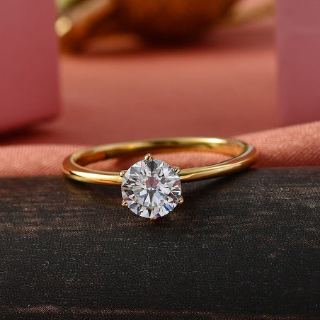 LUXURIANT 1 Ct. Lab Grown Diamond Solitaire Ring in 18K Vermeil Yellow Gold Sterling Silver  (SI/GH) 8433436 2