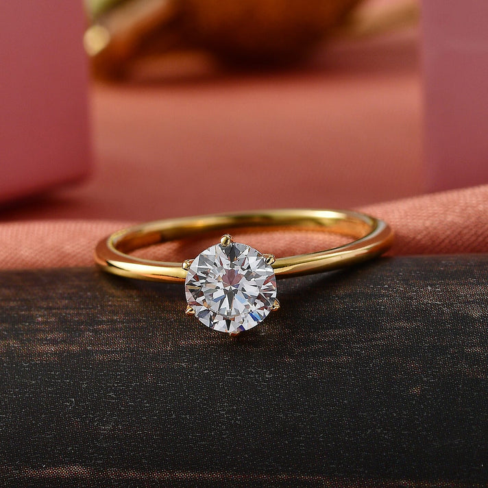 LUXURIANT 1 Ct. Lab Grown Diamond Solitaire Ring in 18K Vermeil Yellow Gold Sterling Silver  (SI/GH) 8433436 2