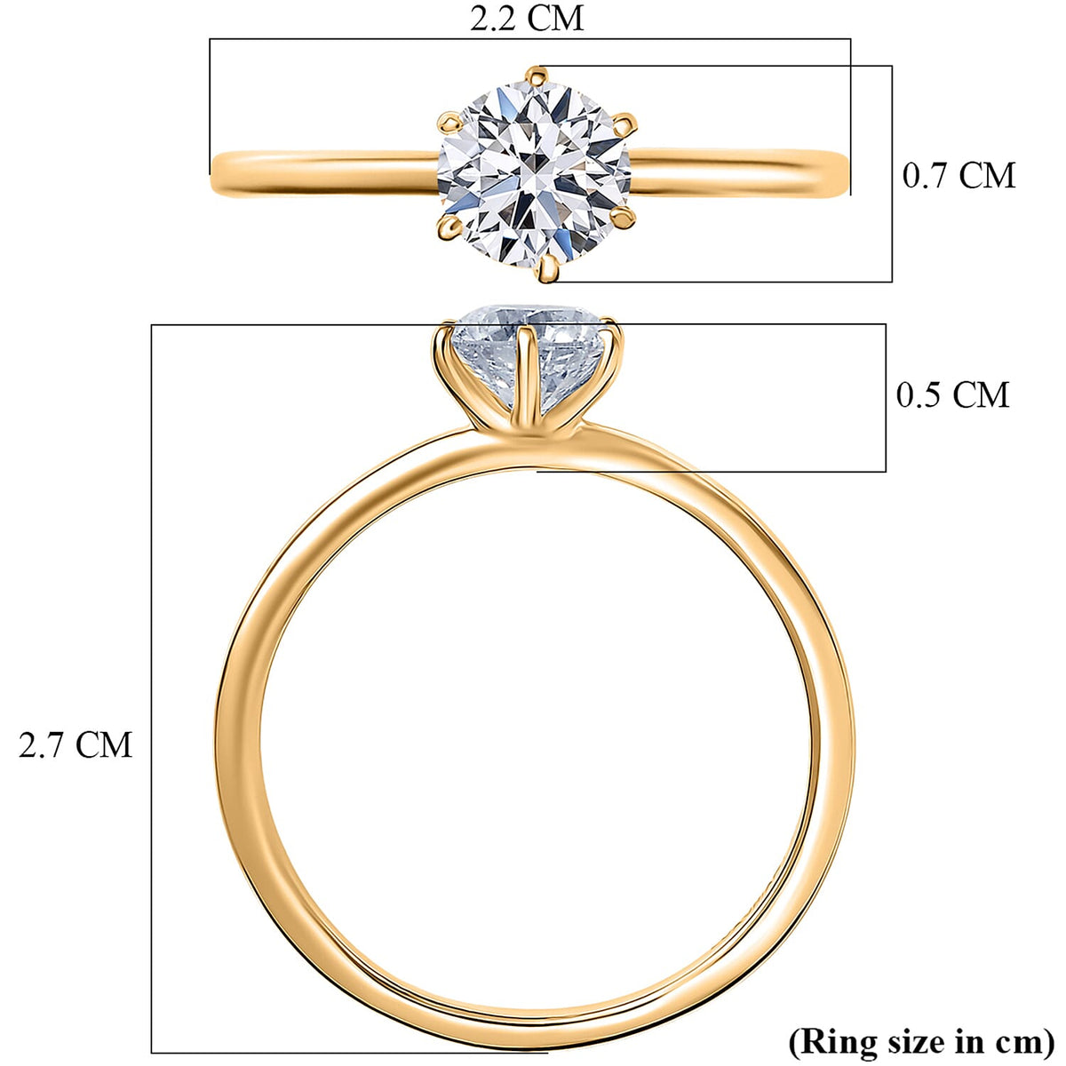 LUXURIANT 1 Ct. Lab Grown Diamond Solitaire Ring in 18K Vermeil Yellow Gold Sterling Silver  (SI/GH) 8433437 7