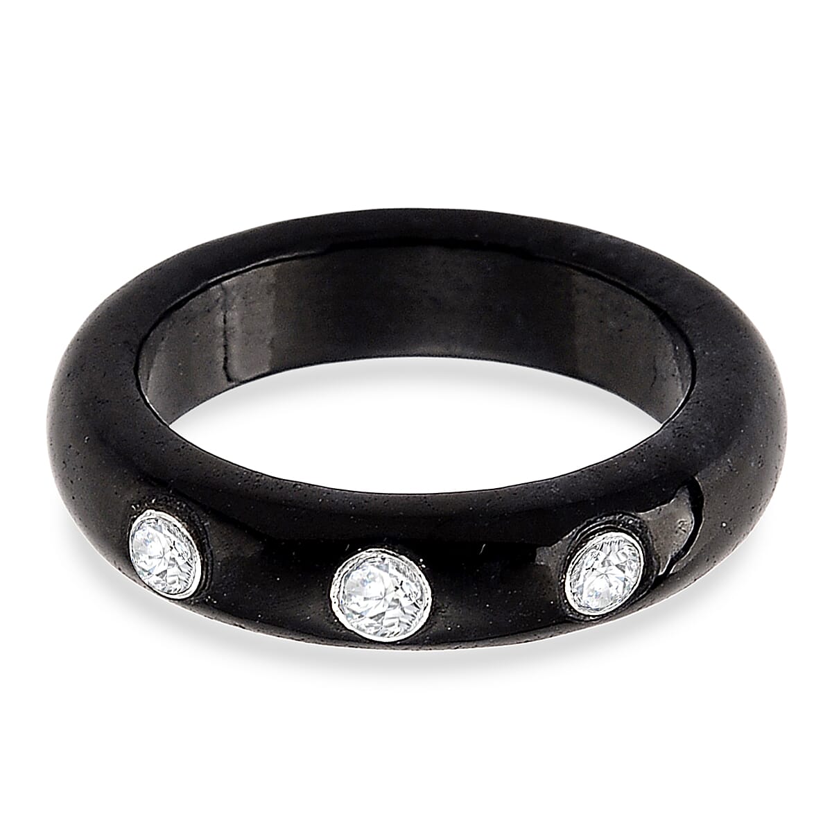 D'Joy Extremely Rare Boots Black Jadeite &amp; Lab Grown Diamond (Si-GH) Band Ring in Rhodium Overlay Sterling Silver 13.60 Ct. 8433501 0