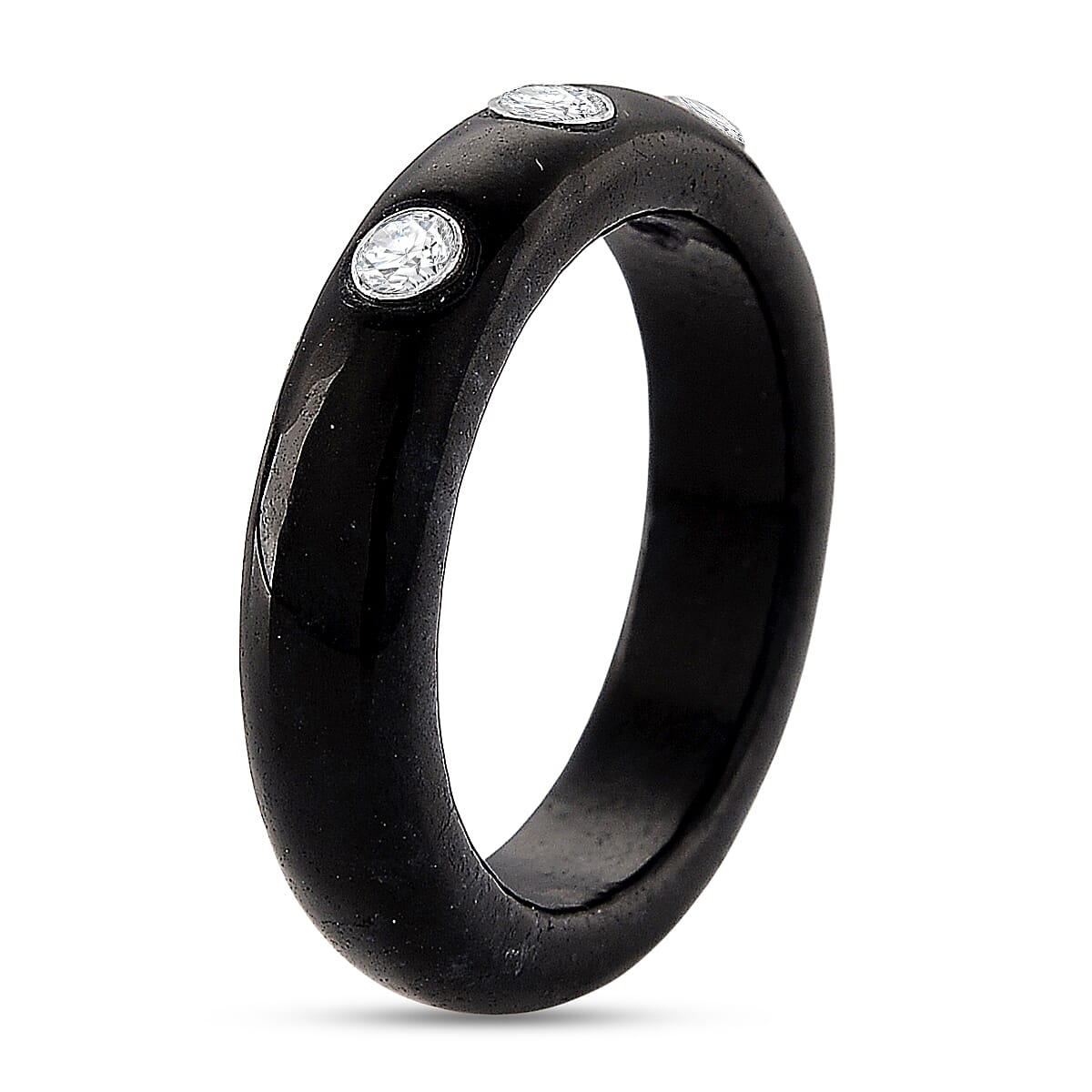D'Joy Extremely Rare Boots Black Jadeite &amp; Lab Grown Diamond (Si-GH) Band Ring in Rhodium Overlay Sterling Silver 13.60 Ct. 8433501 4