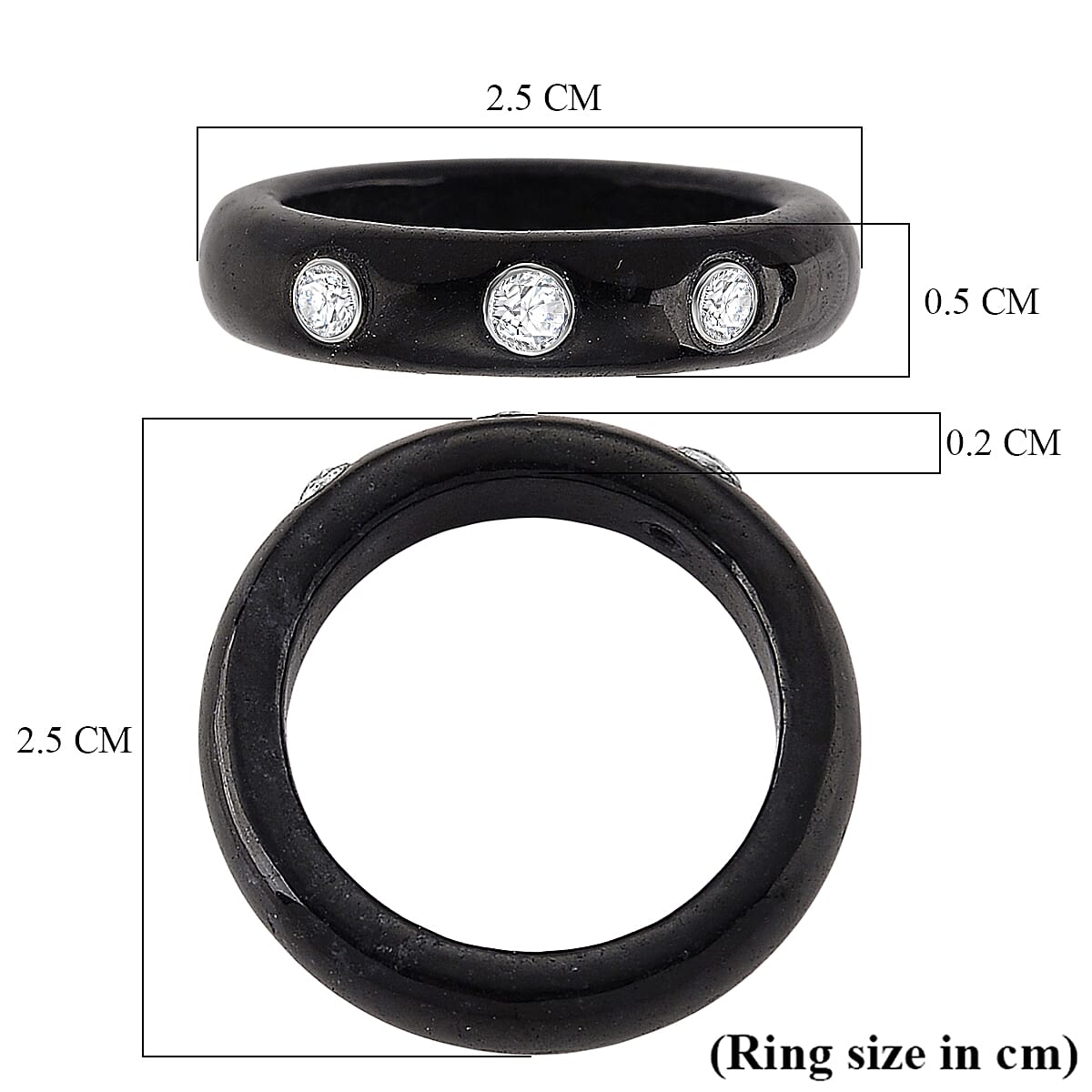 D'Joy Extremely Rare Boots Black Jadeite &amp; Lab Grown Diamond (Si-GH) Band Ring in Rhodium Overlay Sterling Silver 13.60 Ct. 8433501 6