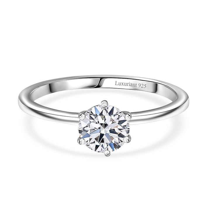 LUXURIANT 1 Ct. Lab Grown Diamond Solitaire Ring in Platinum Overlay Sterling Silver  (SI/GH) 8433617 1