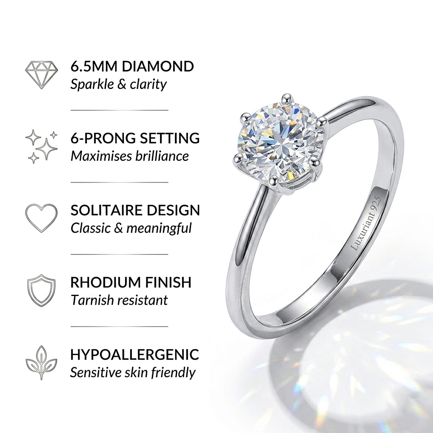 LUXURIANT 1 Ct. Lab Grown Diamond Solitaire Ring in Platinum Overlay Sterling Silver  (SI/GH) 8433617 5