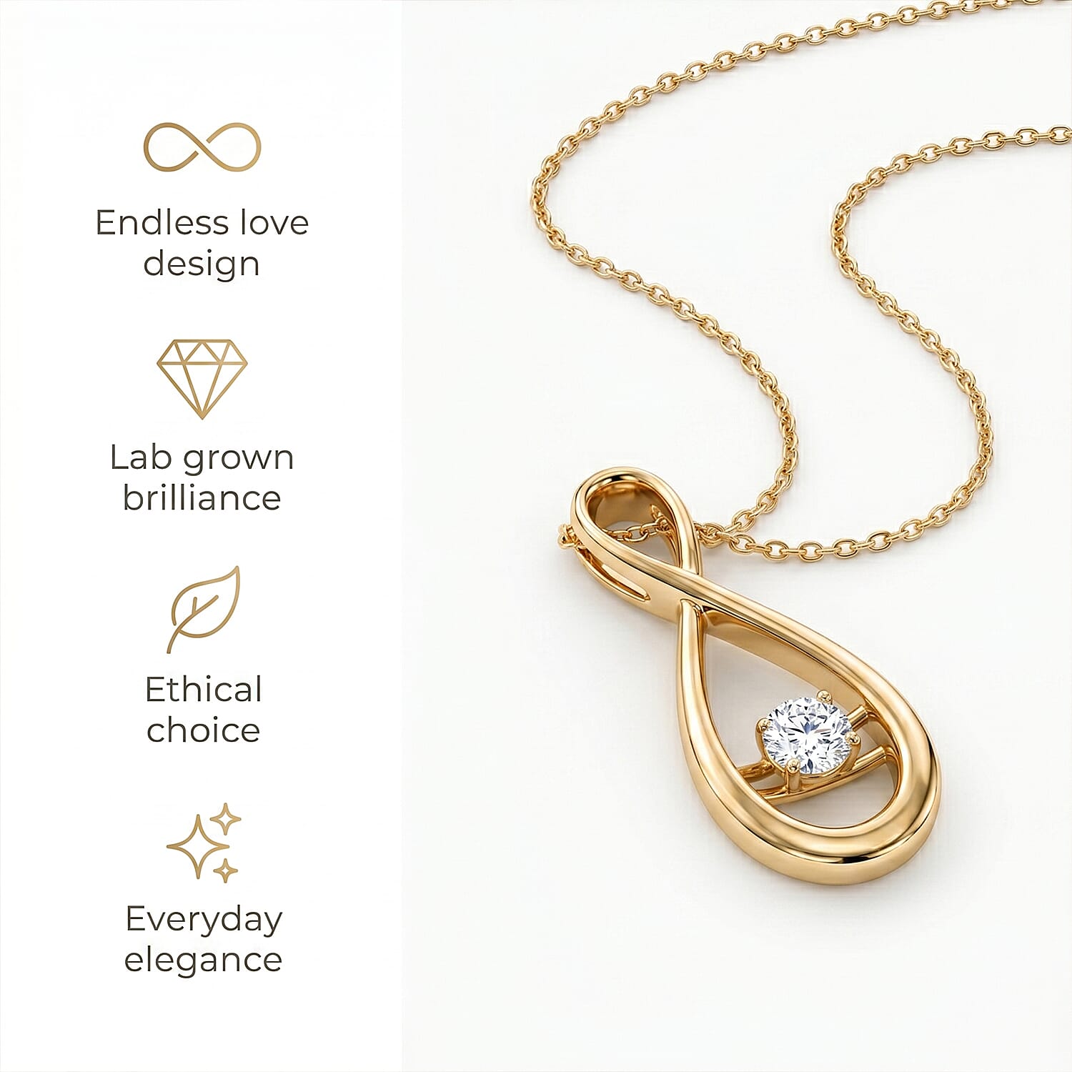 LUXURIANT Lab Grown Diamond infinity Pendant in 18K Vermeil Yellow Gold Plated Sterling Silver (SI-G-H) 8477214 5