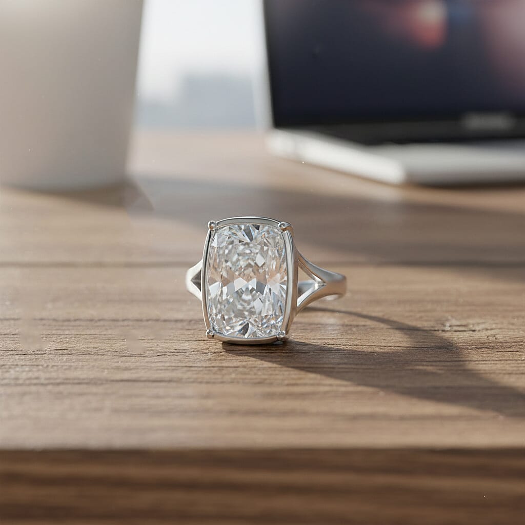 10 Ct. Moissanite Old Mine Cushion Cut Solitaire Ring in Rhodium Overlay Sterling Silver V32402304 2