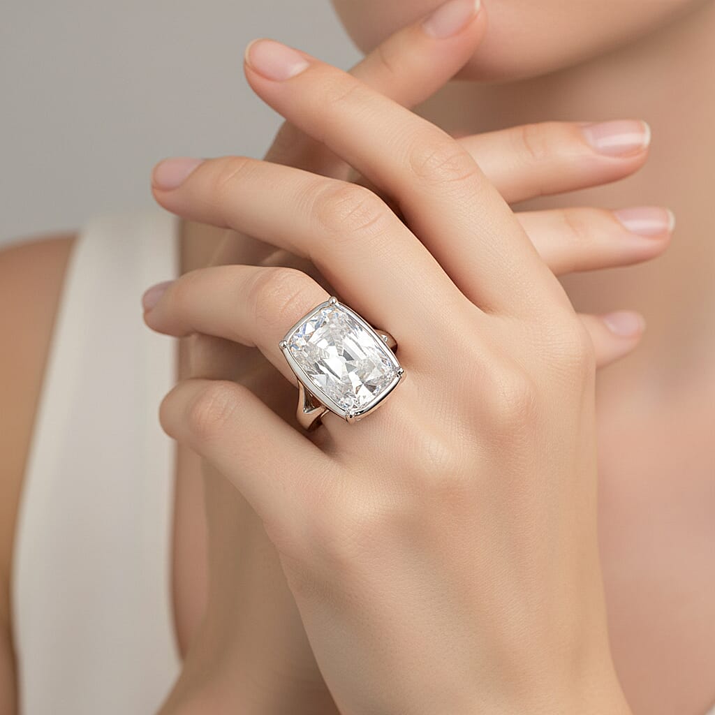 10 Ct. Moissanite Old Mine Cushion Cut Solitaire Ring in Rhodium Overlay Sterling Silver V32402304 3