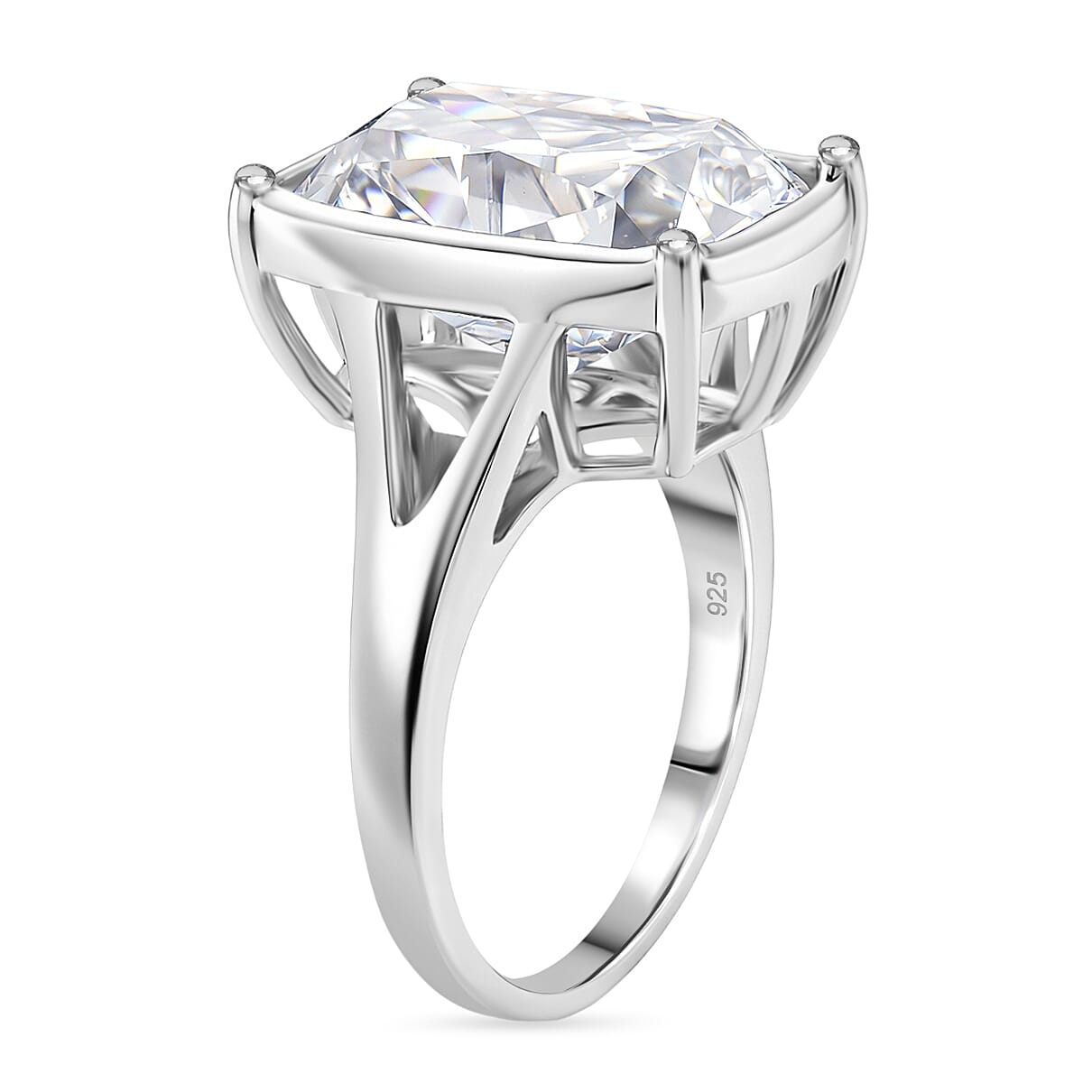 10 Ct. Moissanite Old Mine Cushion Cut Solitaire Ring in Rhodium Overlay Sterling Silver V32402304 4