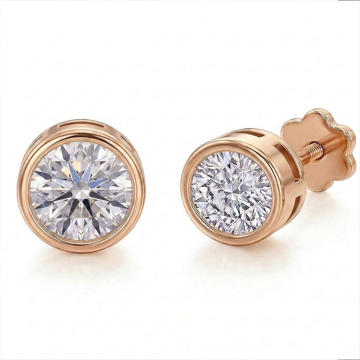 LUXURIANT 1 Ct. Lab Grown Diamond Solitaire Stud Earring with Floral Screw Back in 18K Vermeil Rose Gold Over Sterling Silver (SI-GH) 8480990 1