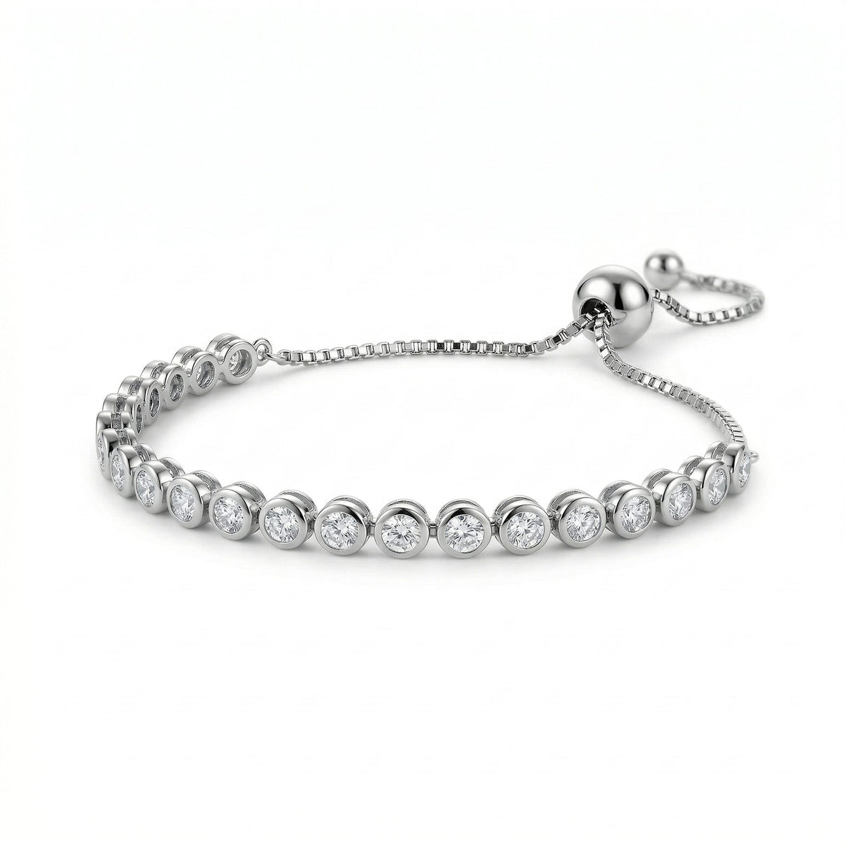 EverTrue White Diamond Tennis Bolo Bracelet (6.5â€“10.5 Inch) with Illusion Setting in Silver Tone V32366691 0