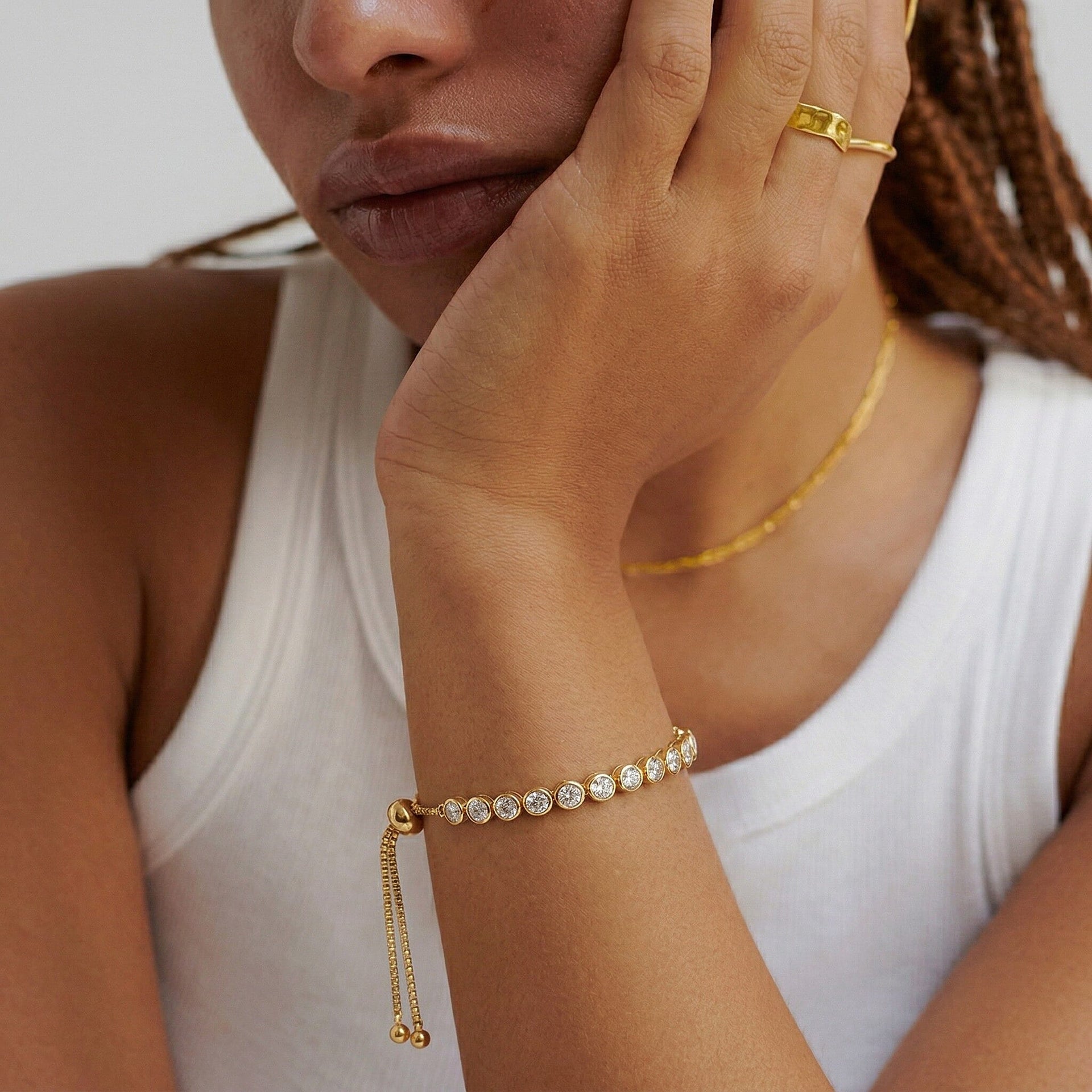 EverTrue White Diamond Tennis Bolo Bracelet (6.5â€“10.5 Inch) with Illusion Setting in Yellow Gold Tone V32363026 3