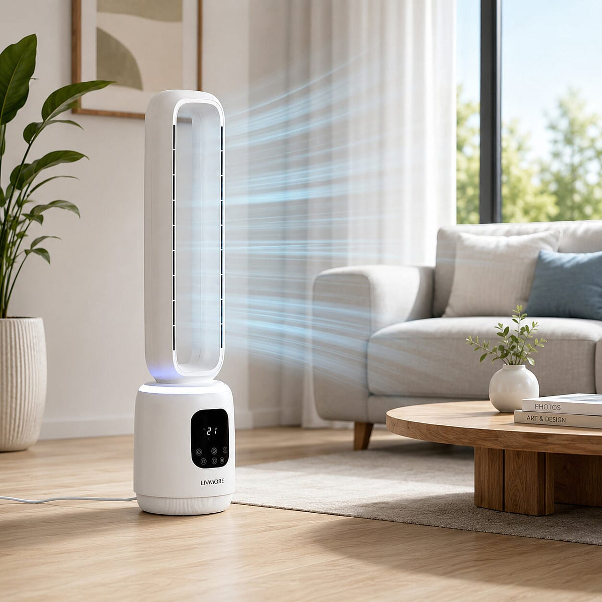 LIVMORE 2-in-1 Bladeless Fan and Air Purifier with LED Light Feature 8482518 2