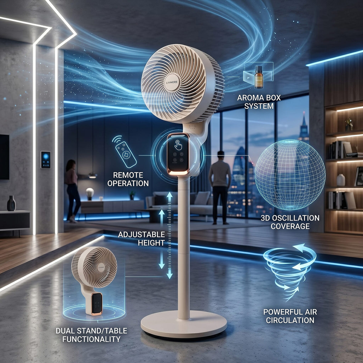 LIVMORE 2-in-1 Smart Convertible 3D Air Circulator Fan - Stand &amp; Table Configuration, Premium 8 Wind Speeds with Timer Function, Remote Control 50W With 1 Year Warranty 8482524 5