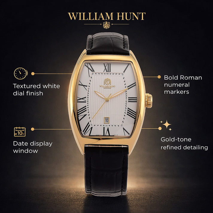 WILLIAM HUNT Limited Edition Japanese Miyota Movement 3ATM Water Resistant Watch With Genuine Leather Strap &amp; Presentation Box - Black 8482788 2