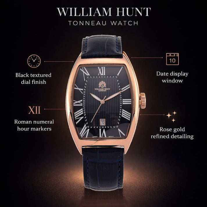 WILLIAM HUNT Limited Edition Japanese Miyota Movement 3ATM Water Resistant Watch With Genuine Leather Strap &amp; Presentation Box - Rose V32716086 2