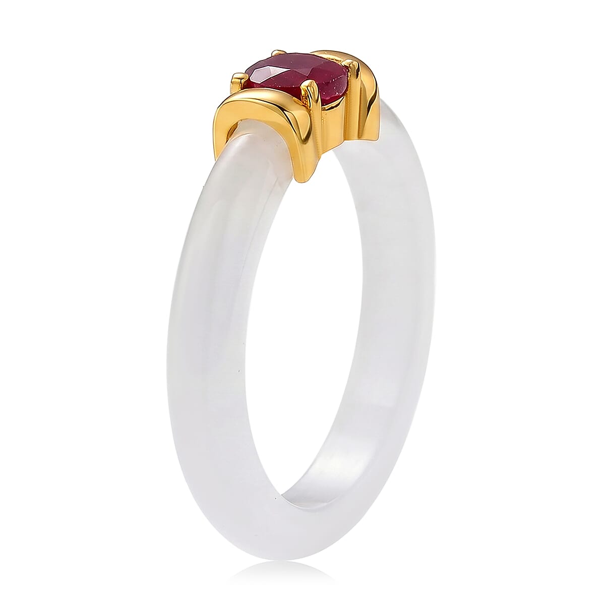 D'Joy - African Ruby &amp; Dyed White Jade Band Ring in Yellow Gold Plated Sterling Silver 7.90 Ct. 8483162 4