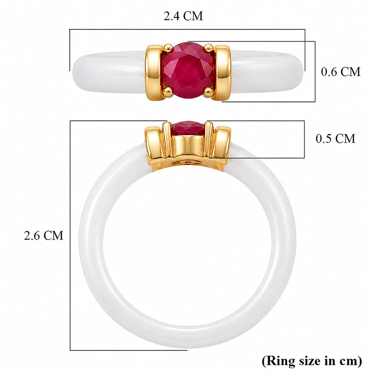 D'Joy - African Ruby &amp; Dyed White Jade Band Ring in Yellow Gold Plated Sterling Silver 7.90 Ct. 8483162 8