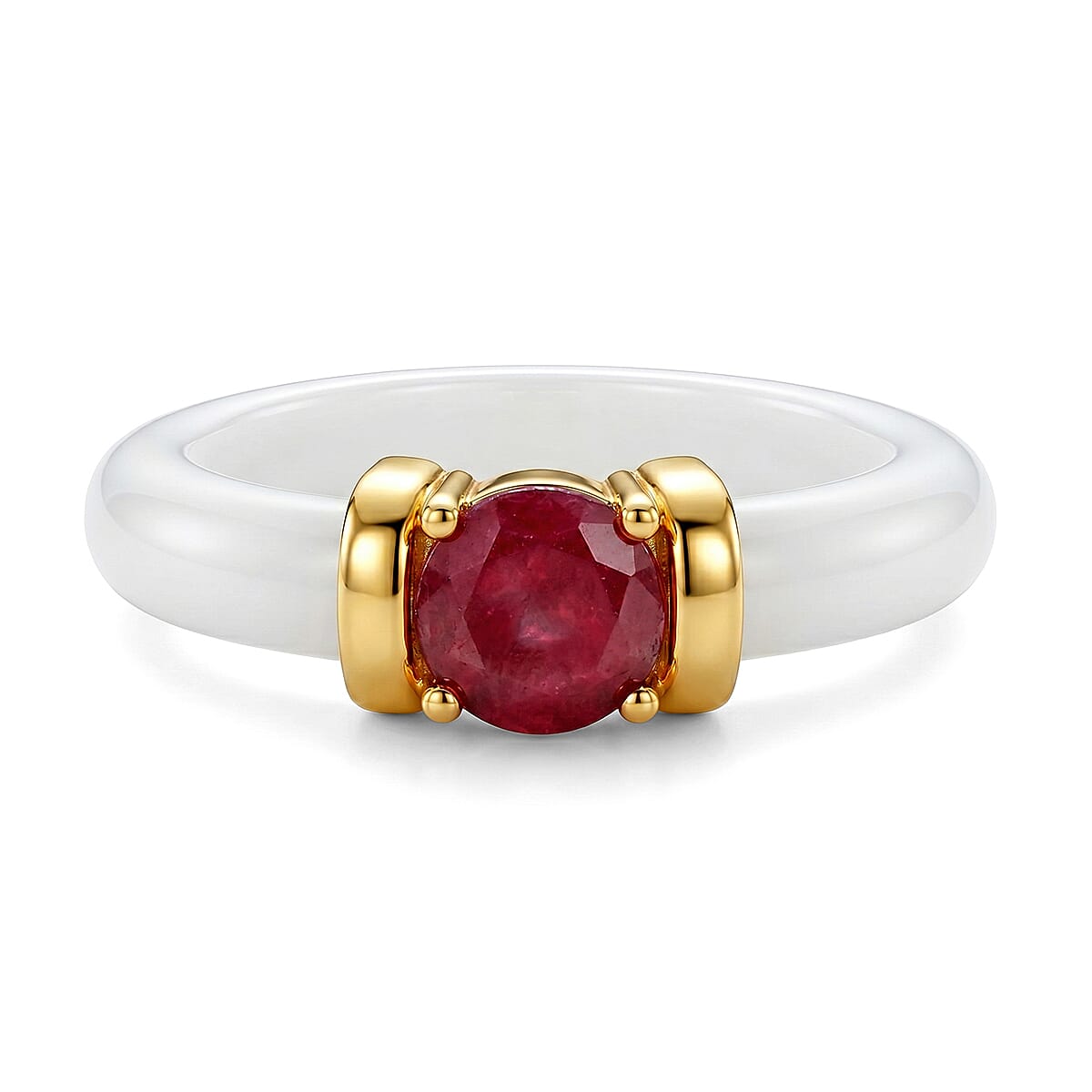 D'Joy - African Ruby &amp; Dyed White Jade Band Ring in Yellow Gold Plated Sterling Silver 7.90 Ct. V32576212 0