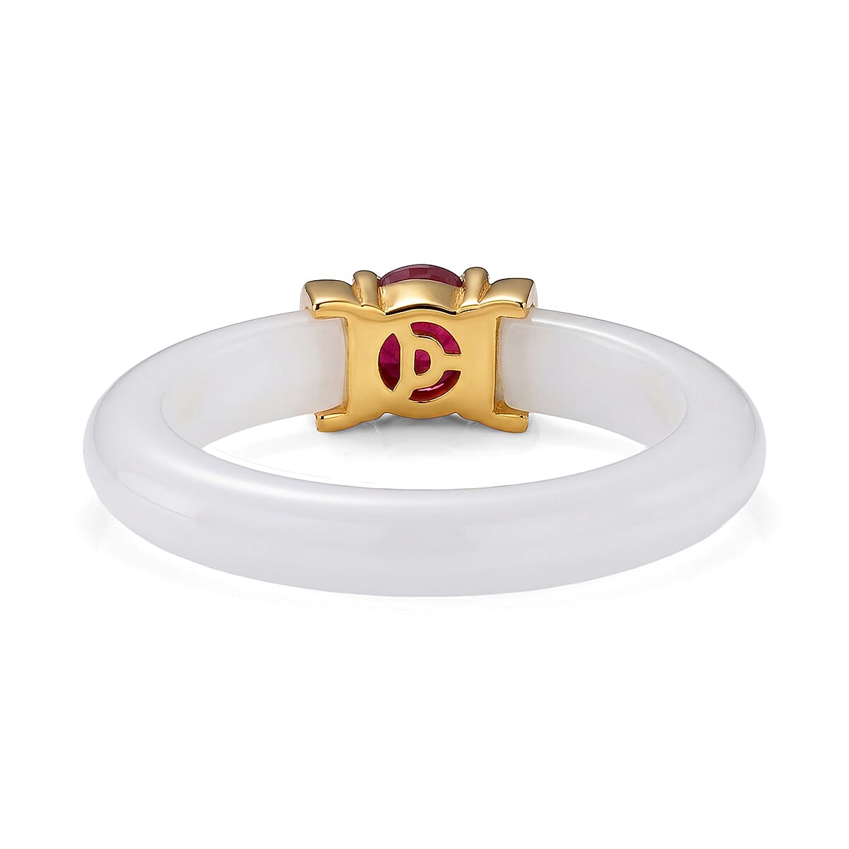 D'Joy - African Ruby &amp; Dyed White Jade Band Ring in Yellow Gold Plated Sterling Silver 7.90 Ct. V32576212 5