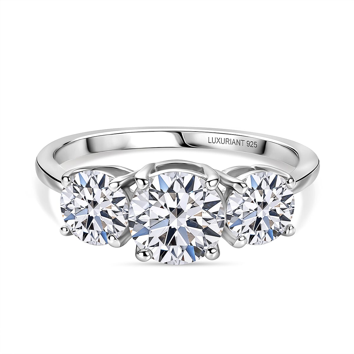 LUXURIANT SGL Certified 2 Ct. Lab Grown Diamond SI G-H Trilogy Ring in Rhodium Overlay Sterling Silver 8485087 0