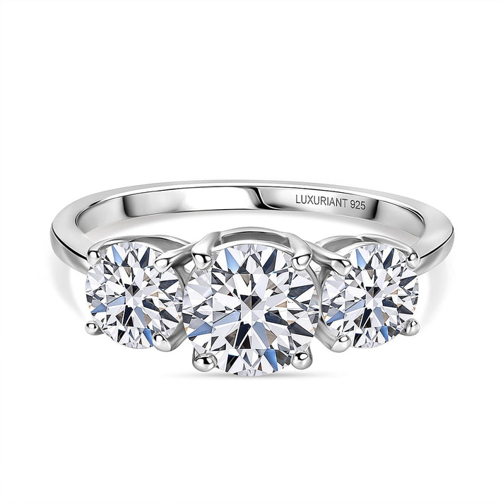 LUXURIANT SGL Certified 2 Ct. Lab Grown Diamond SI G-H Trilogy Ring in Rhodium Overlay Sterling Silver 8485087 1