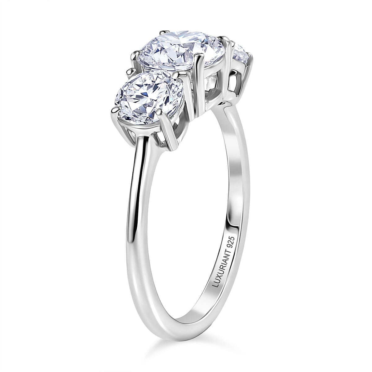 LUXURIANT SGL Certified 2 Ct. Lab Grown Diamond SI G-H Trilogy Ring in Rhodium Overlay Sterling Silver 8485087 5
