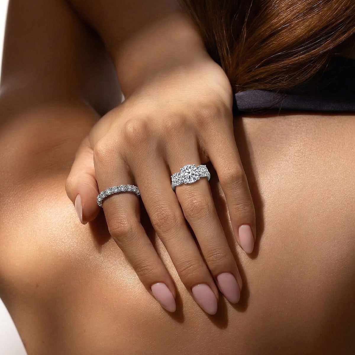 LUXURIANT SGL Certified 2 Ct. Lab Grown Diamond SI G-H Trilogy Ring in Rhodium Overlay Sterling Silver 8485087 6