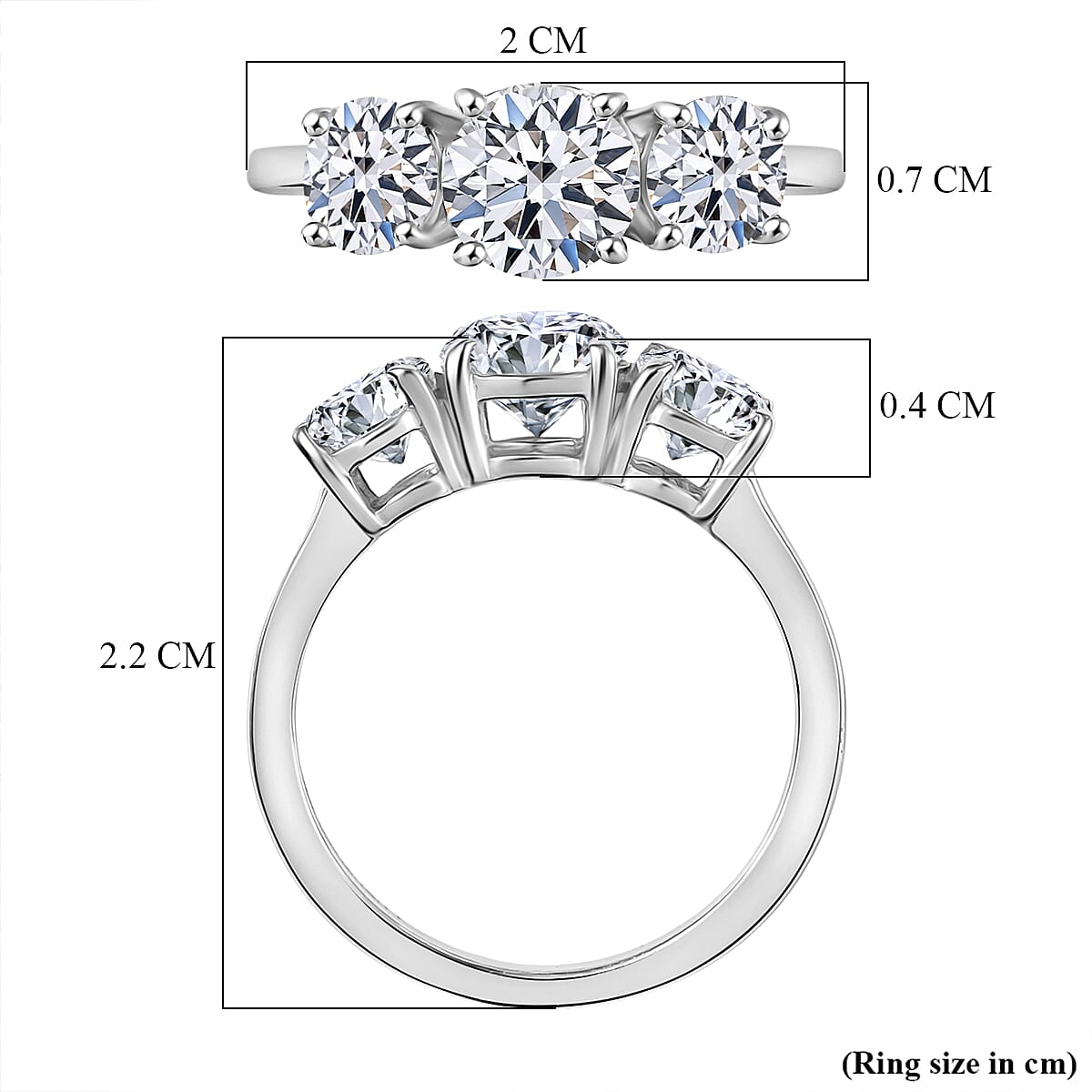 LUXURIANT SGL Certified 2 Ct. Lab Grown Diamond SI G-H Trilogy Ring in Rhodium Overlay Sterling Silver 8485087 8