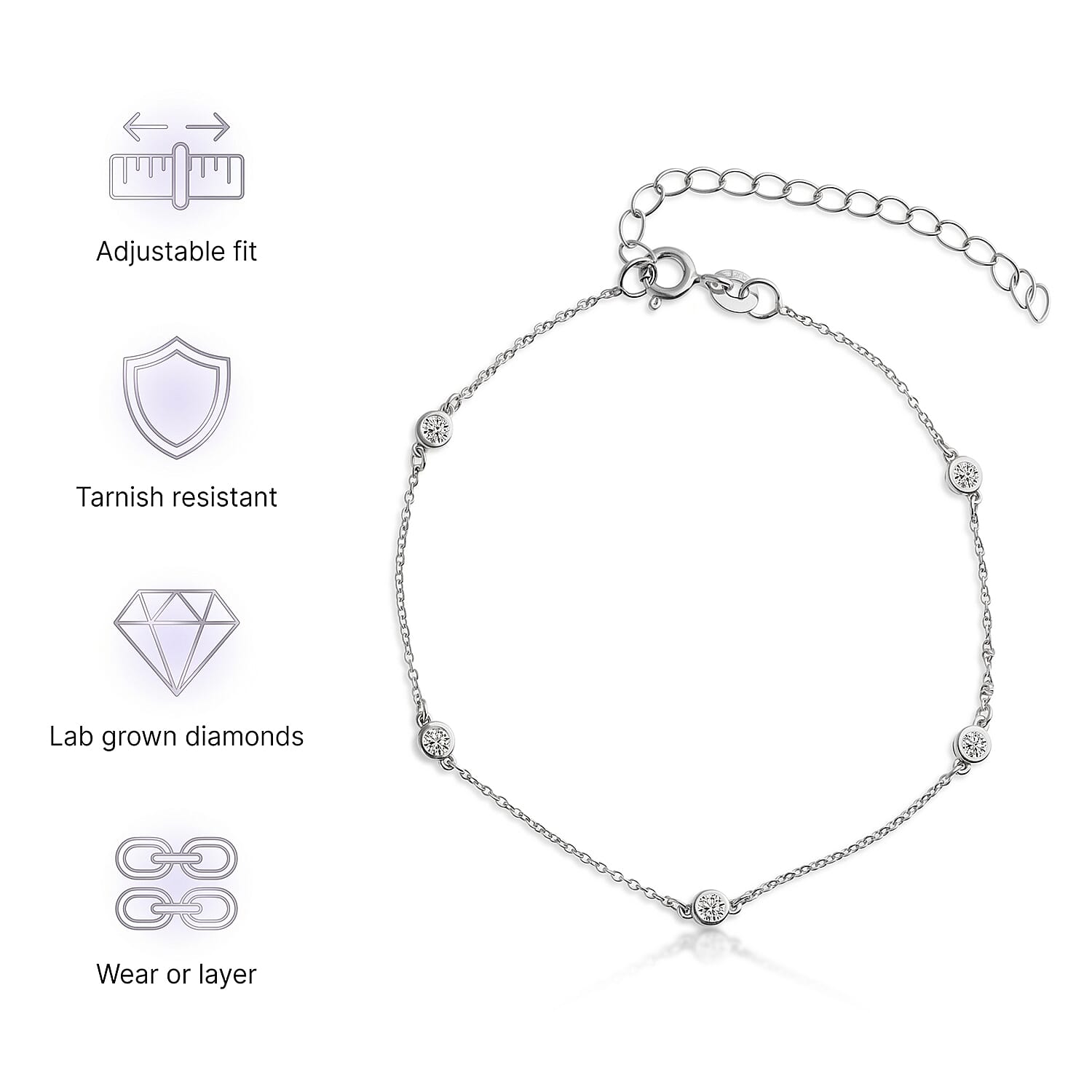 LUXURIANT Lab Grown Diamond Bracelet (Size - 7.5-2 EXT) with Spring Clasp in Rhodium Overlay Sterling Silver (SI-GH) 8485219 5