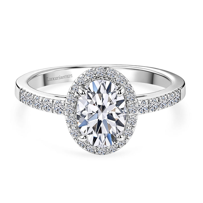LUXURIANT 1.25 Ct. Lab Grown Diamond Oval Cut Halo Ring in Rhodium Overlay Sterling Silver SGL Certified (SI-G-H) 8493374 1