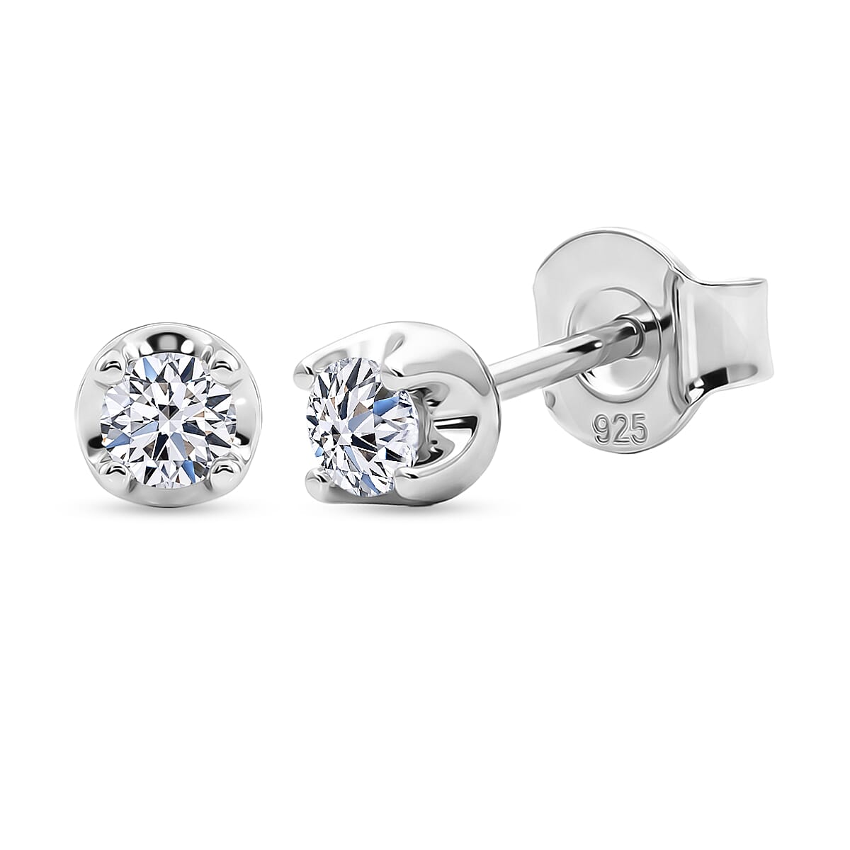 LUXURIANT Lab Grown Diamond Solitaire Stud Push Post Earring in Rhodium Overlay Sterling Silver 8493472 0