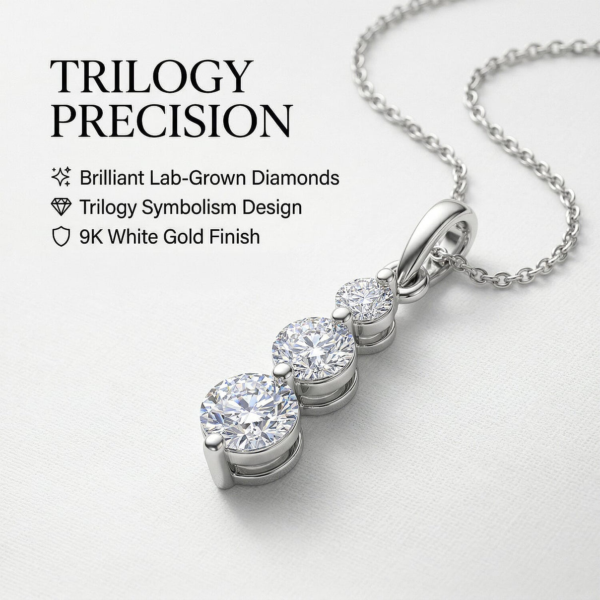 LUXURIANT 0.50 Ct. Lab Grown Diamond Trilogy Drop Pendant in 9K White Gold (SI-GH) 8493530 6