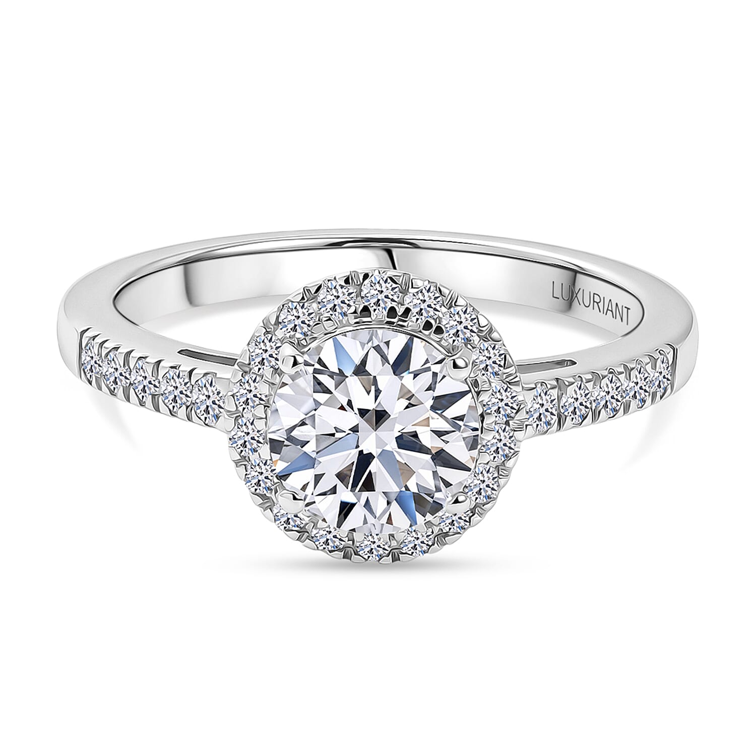 LUXURIANT 1.25 Ct. Lab Grown Diamond Round Cut Halo Ring in Rhodium Overlay Sterling Silver SGL Certified (SI-G-H) 8498584 0