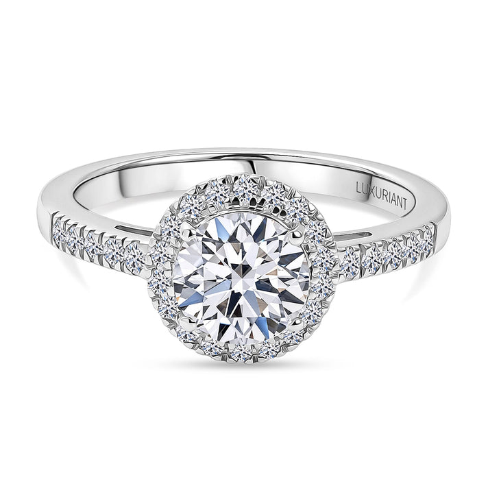 LUXURIANT 1.25 Ct. Lab Grown Diamond Round Cut Halo Ring in Rhodium Overlay Sterling Silver SGL Certified (SI-G-H) 8498584 1