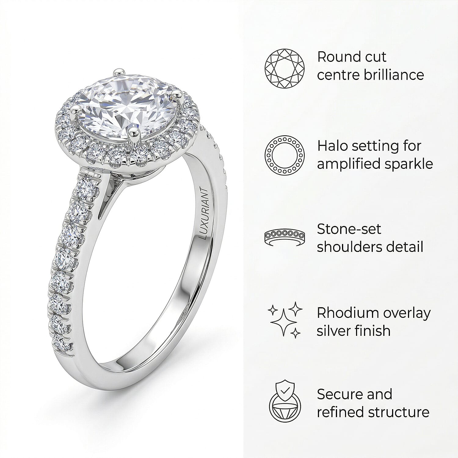 LUXURIANT 1.25 Ct. Lab Grown Diamond Round Cut Halo Ring in Rhodium Overlay Sterling Silver SGL Certified (SI-G-H) 8498584 4