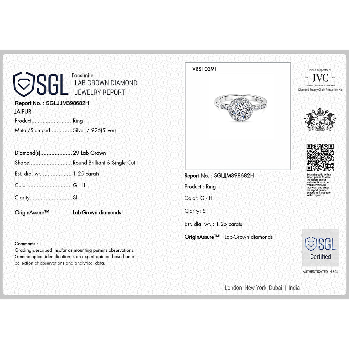LUXURIANT 1.25 Ct. Lab Grown Diamond Round Cut Halo Ring in Rhodium Overlay Sterling Silver SGL Certified (SI-G-H) 8498584 6