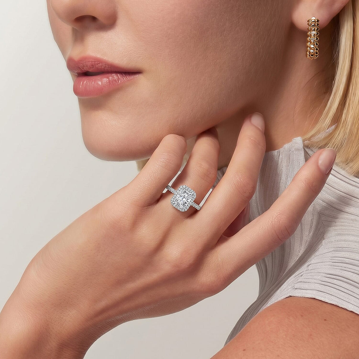 LUXURIANT 1.25 Ct. Lab Grown Diamond Emerald-Cut Halo Ring in Rhodium Overlay Sterling Silver SGL Certified (SI-G-H) 8499323 2
