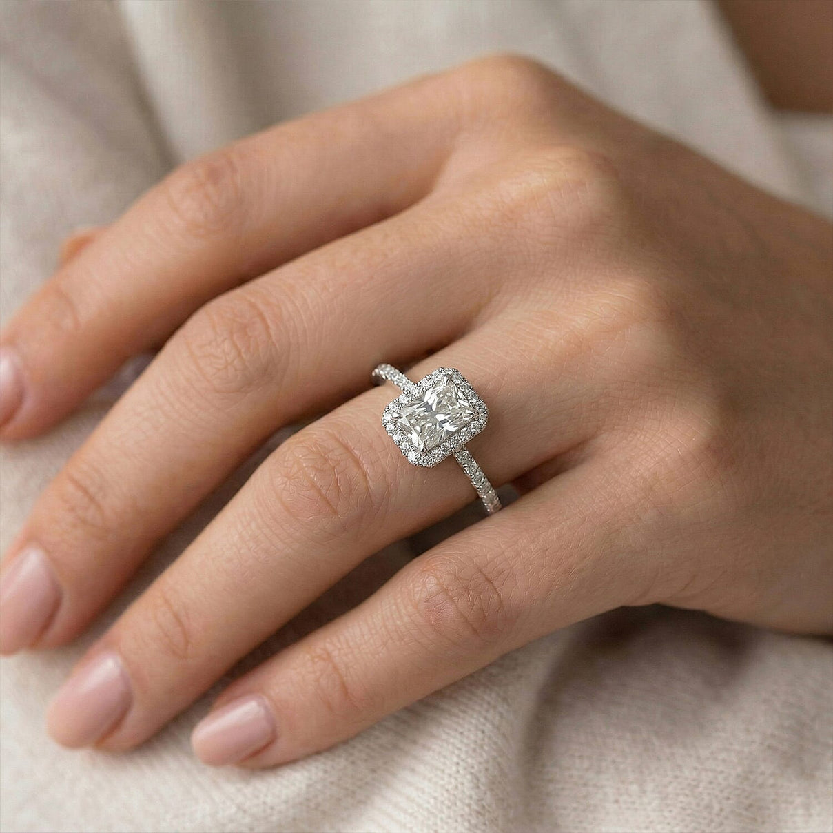 LUXURIANT 1.25 Ct. Lab Grown Diamond Emerald-Cut Halo Ring in Rhodium Overlay Sterling Silver SGL Certified (SI-G-H) 8499323 3