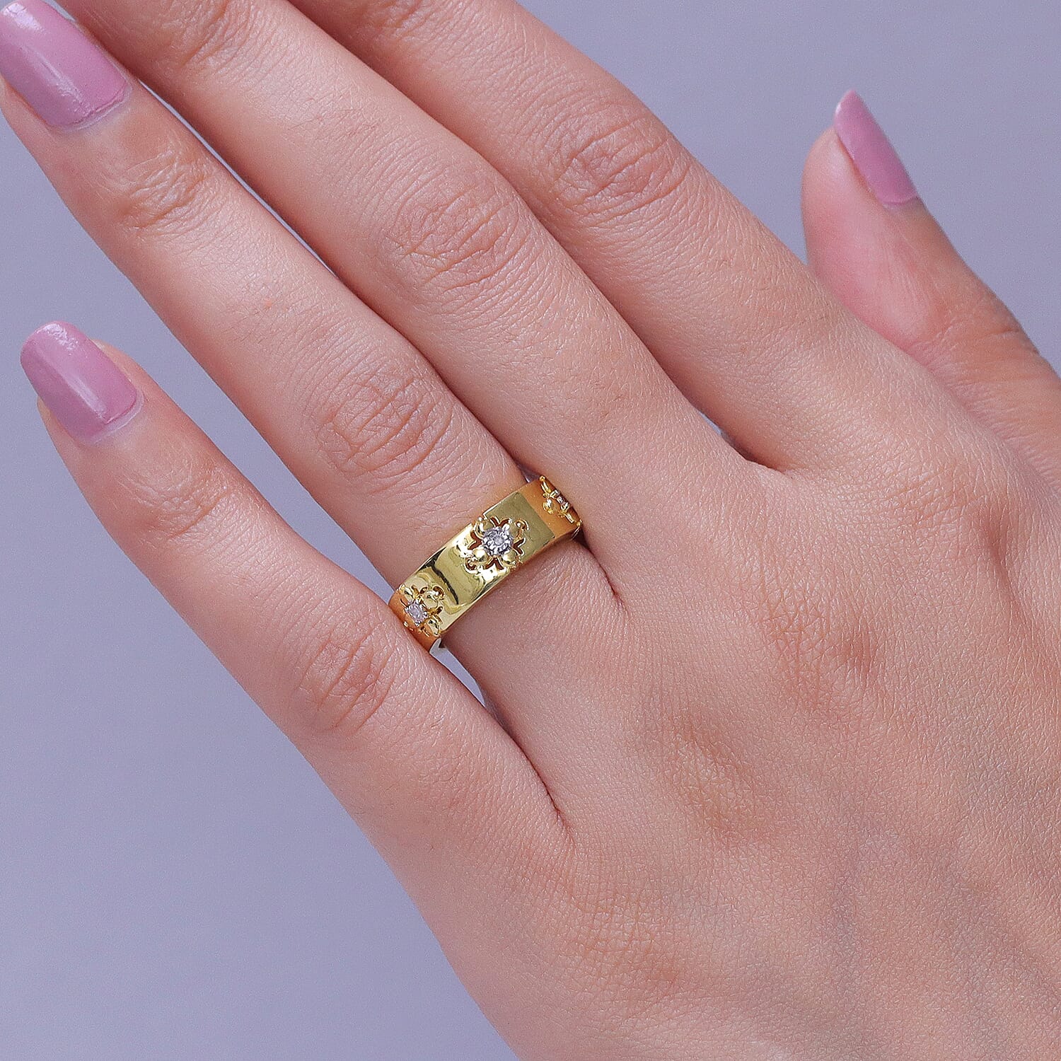 Designer Inspired Natural White Diamond Quatrefoil Band Ring 8499983 2
