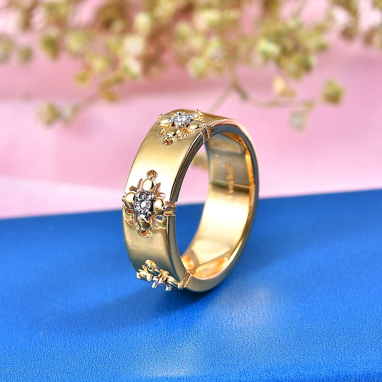 Designer Inspired Natural White Diamond Quatrefoil Band Ring 8499983 3