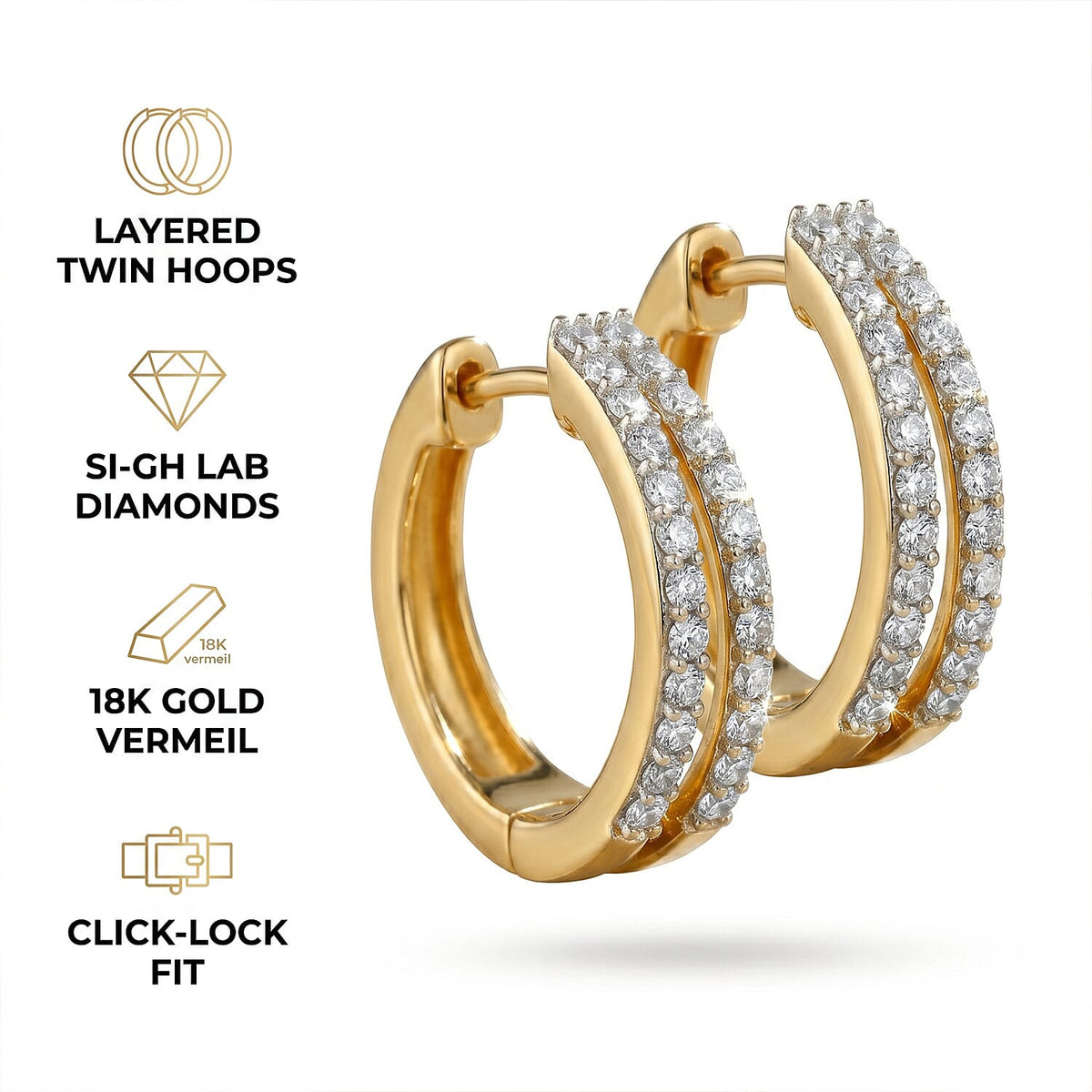 LUXURIANT Lab Grown Diamond Hoop Earring in 18K Vermeil Yellow Gold Platd Sterling Silver 0.48 Ct. (SI-GH) 8500043 4