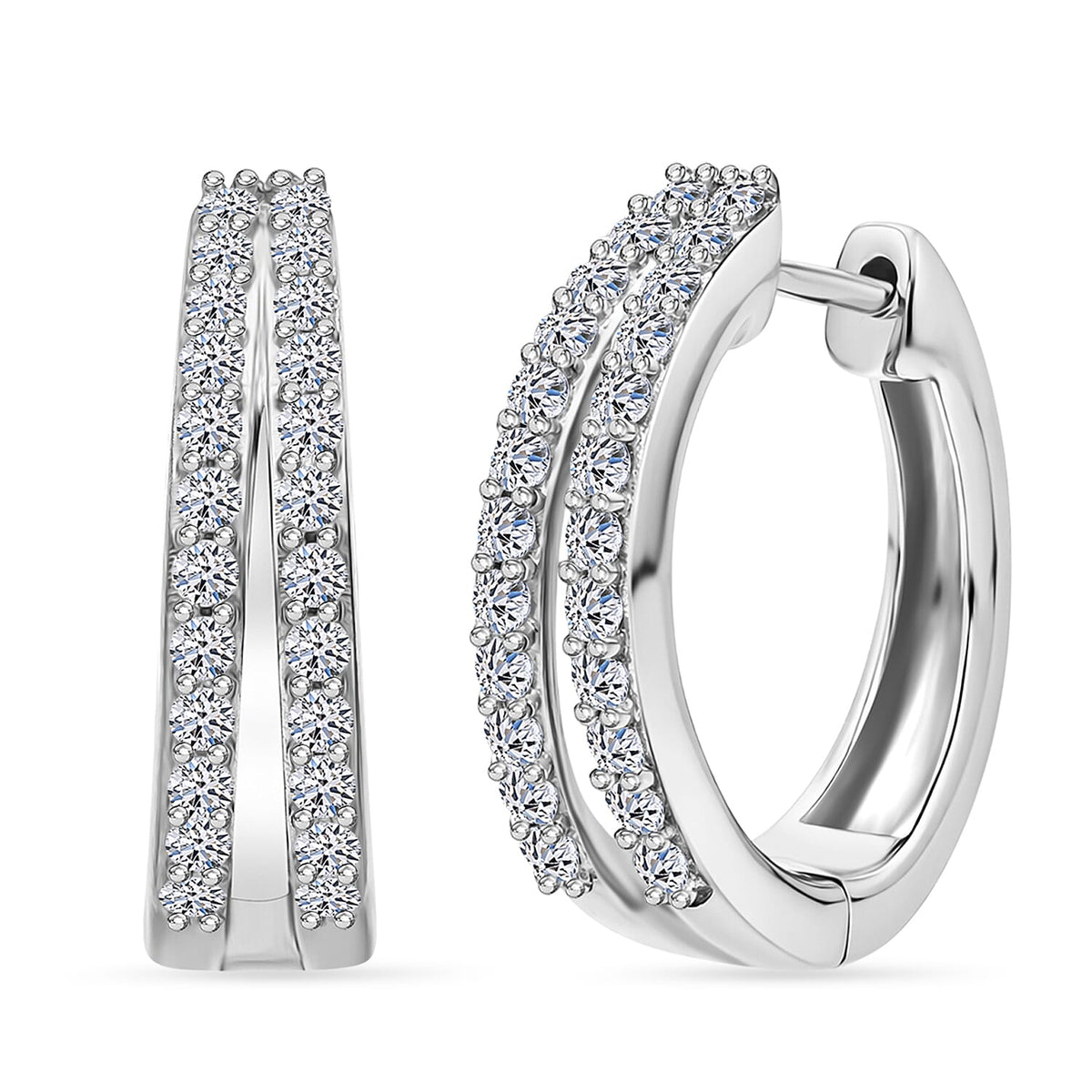LUXURIANT Lab Grown Diamond Hoop Earring in Rhodium Overlay Sterling Silver 0.48 Ct (SI-GH ) 8500074 0